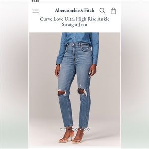 Abercrombie & Fitch Curve Love Ultra High Rise Ankle Straight Leg Ripped Jeans